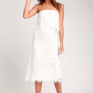 Lulus Delia White Lace Strapless Midi Dress NWT Size M Bridal
